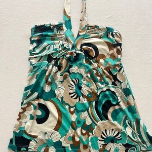Summer floral patterned teal halter top